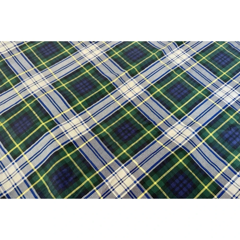 Ralph Lauren Flat Sheet Queen Bed Cotton Gordon Dress Plaid Blue Green